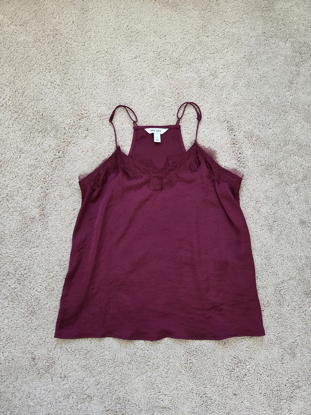 Nine West Wine Lace Trim Cami Size Small